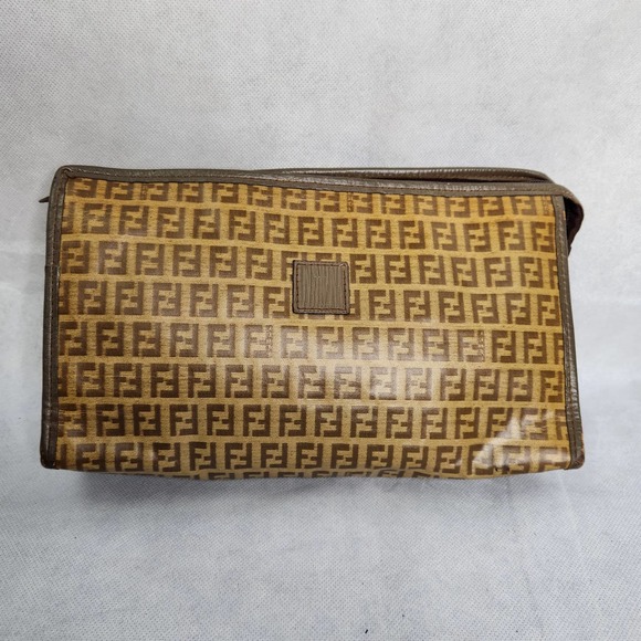 Vintage Fendi Clutch Handbag Zucchino FF Logo Pattern Bag Pouch